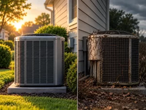 Technician performing HVAC maintenance