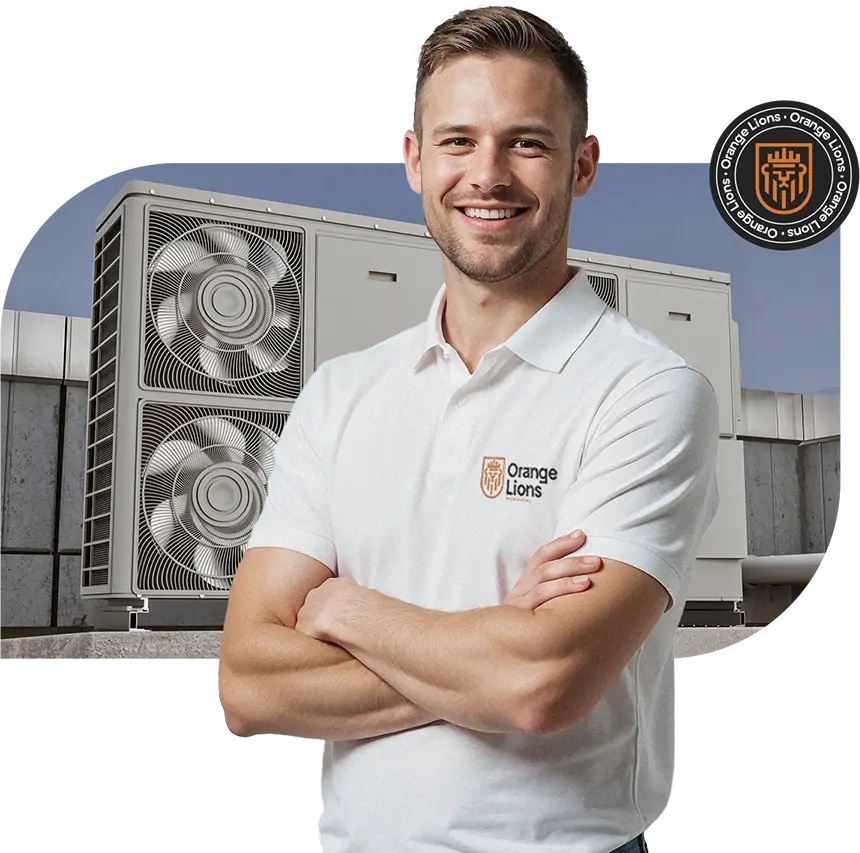 Orange Lions Mechanical technician ready for HVAC and refrigeration service